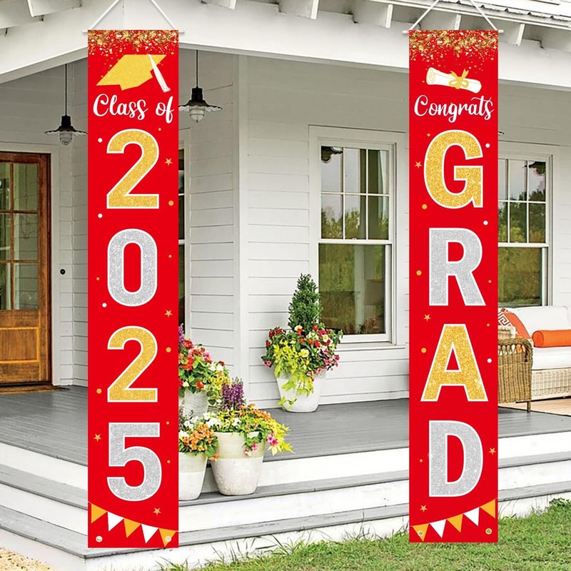 Labrostar Graduation Decorations 2025 GRAD Banner Red Porch Door Sign Welcome Banner For Indoor Outdoor Wall Graduation Decorations Class of 2025 - Image 1